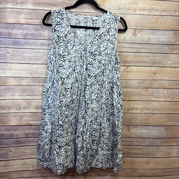 Lucky Brand Blue and White Floral Linen Dress L - Picture 1 of 6